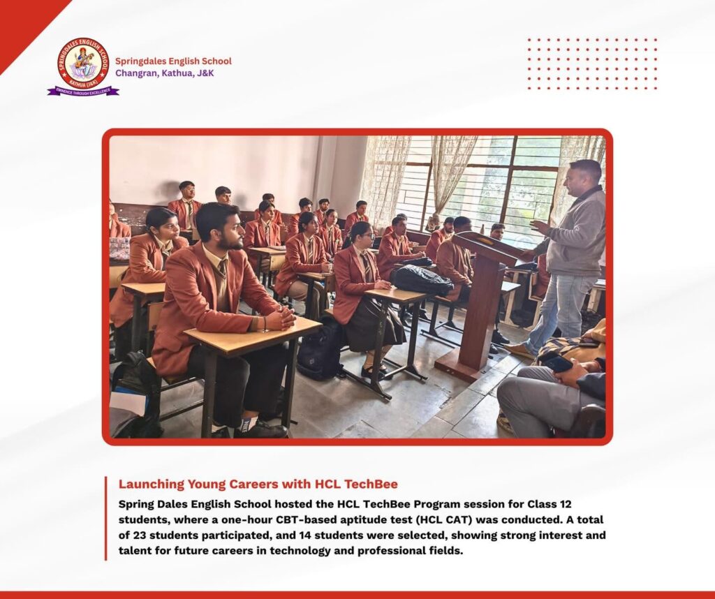HCL-1024x858 Spring Dales English School proudly shares the successful conduct of the HCL TechBee Program 2026 Awareness and Test Session for Class 12 students